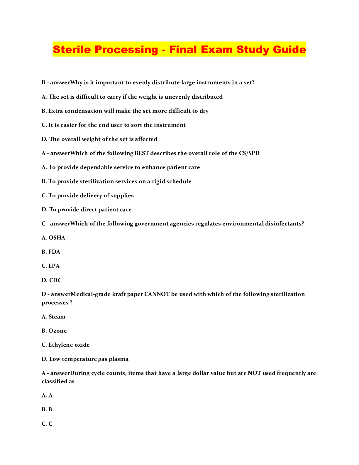 Preview image of Sterile Processing Study Material for Certification Exam 2022 document